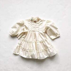 Vintage Polly Finders ivory pleated tie dress 12m